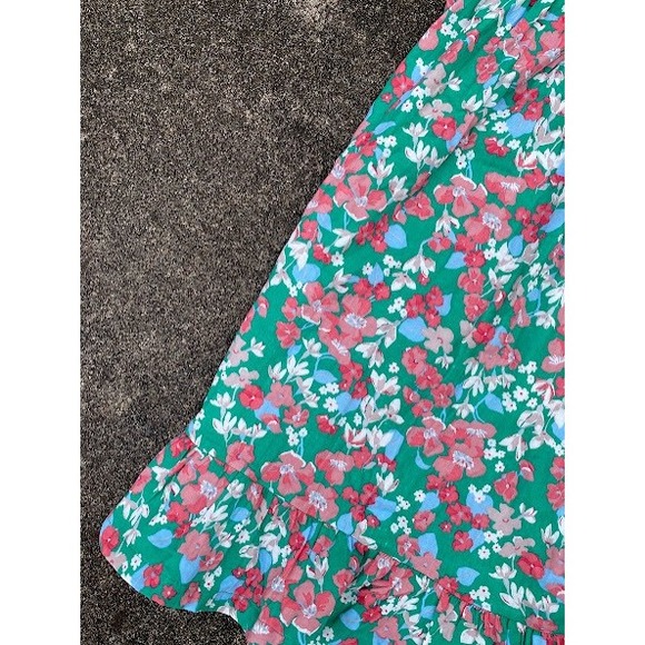 Joules Girls Green Floral Smocked Midi Dress Tie Strap Ruffle Hem Size 10 140cm - Picture 4 of 5